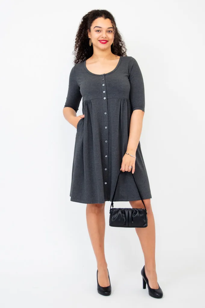 Nelly 3/4 Sleeve Dress, Graphite, Bamboo sold by Blue Sky
