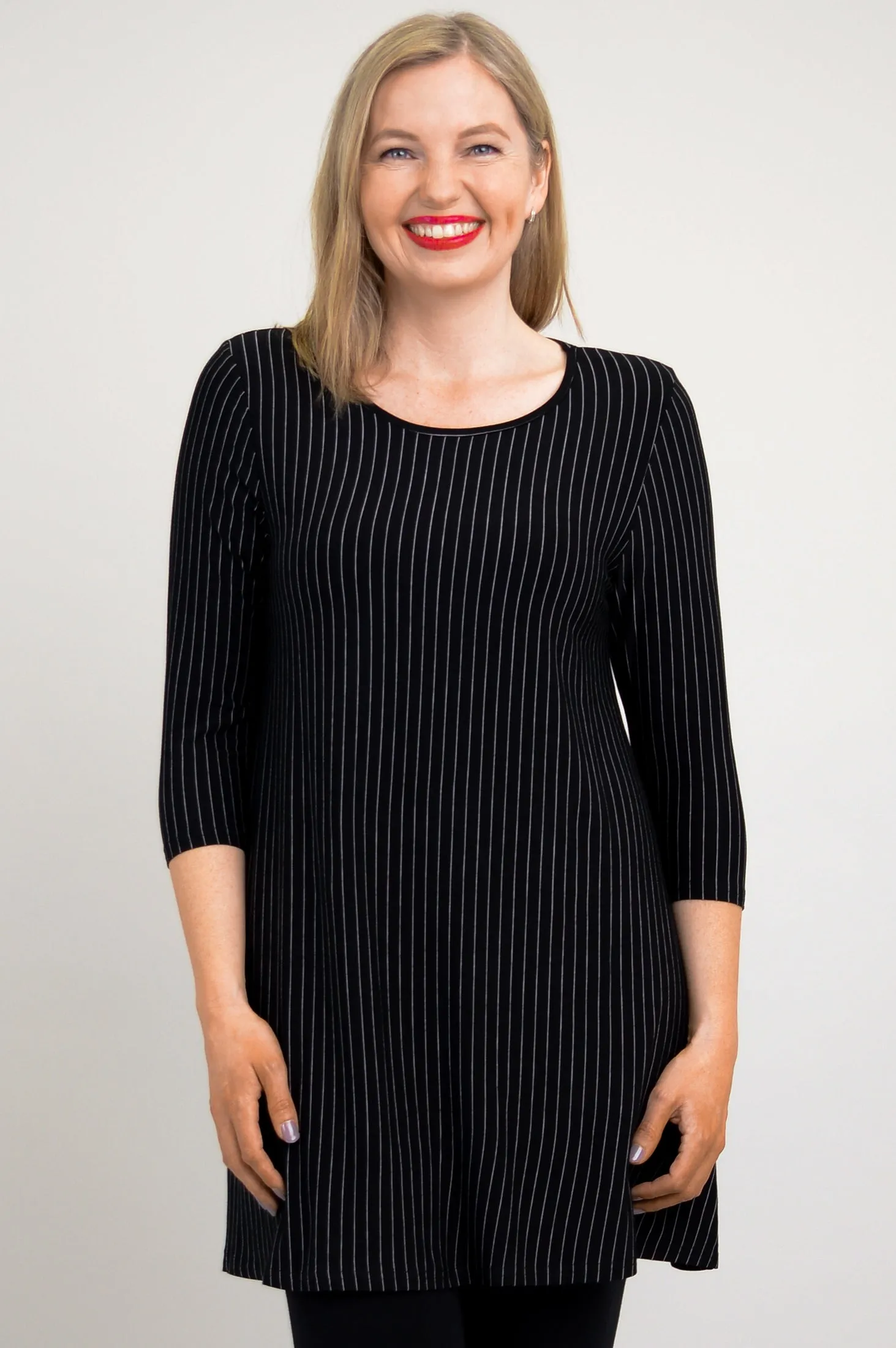 Perfect Tunic, BW Pin Stripe, Bamboo - Final Sale sold by Blue Sky