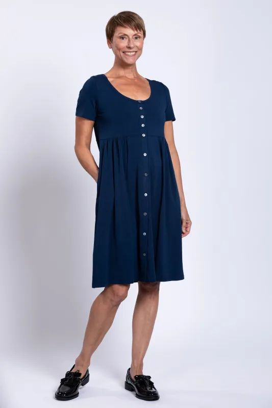 Nelly Short Sleeve Dress, Indigo, Bamboo sold by Blue Sky