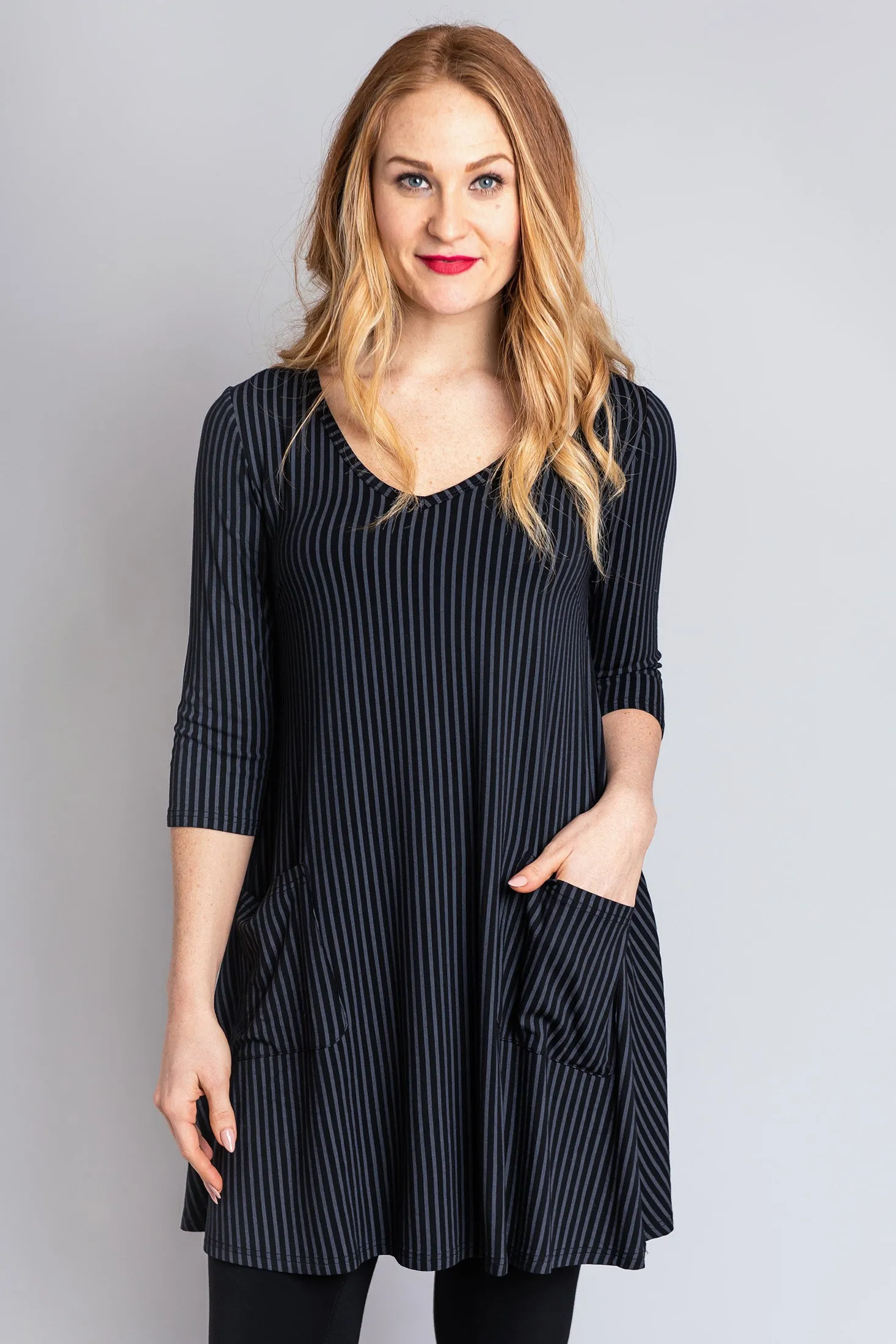 Veronica Tunic, Blk/Grey Stripe, Bamboo sold by Blue Sky