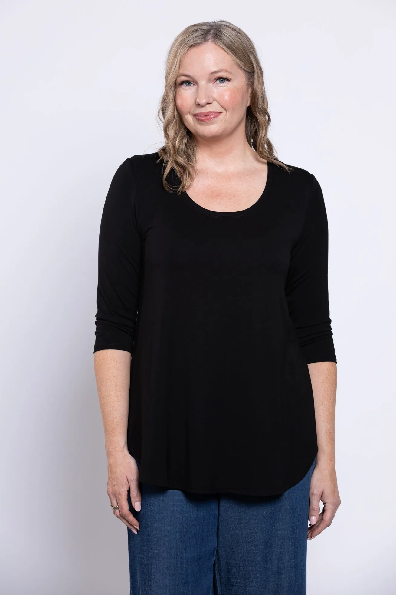 Jazz 3/4 Slv Top, Black, Bamboo sold by Blue Sky