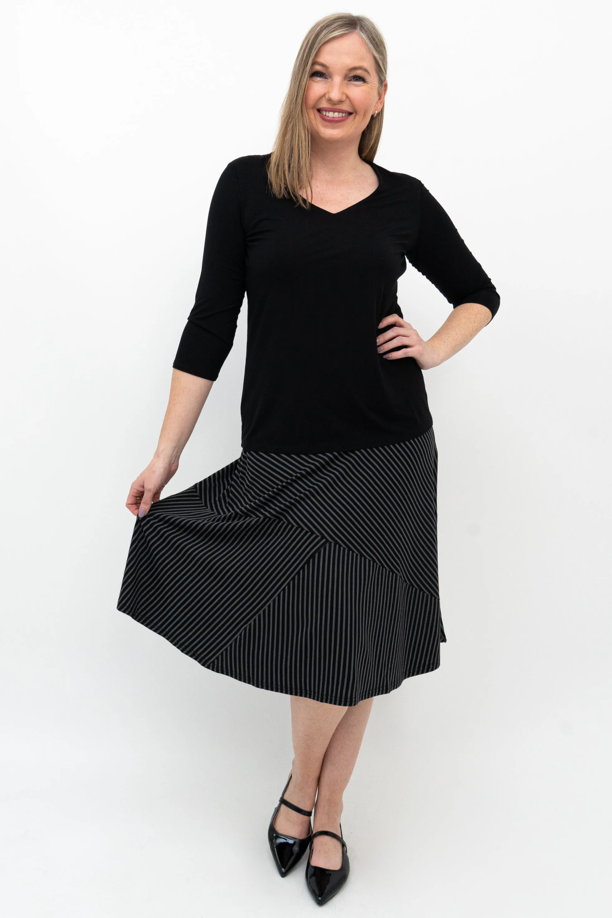 Lillian Skirt, Blk/Grey Stripe, Bamboo sold by Blue Sky product image thumbnail 4