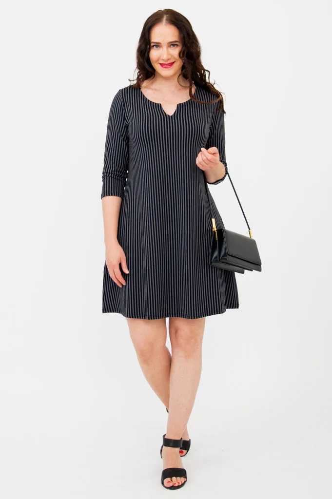 Maggie 3/4 Sleeve Dress, Blk/Grey Stripe, Bamboo sold by Blue Sky product image thumbnail 4
