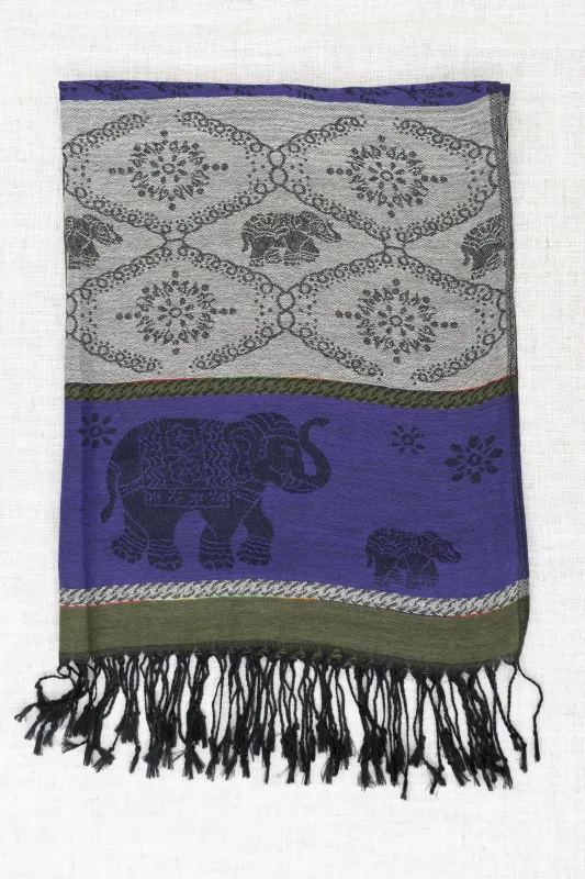 Pashmina Scarf, Elephant, Royale - Green sold by Blue Sky
