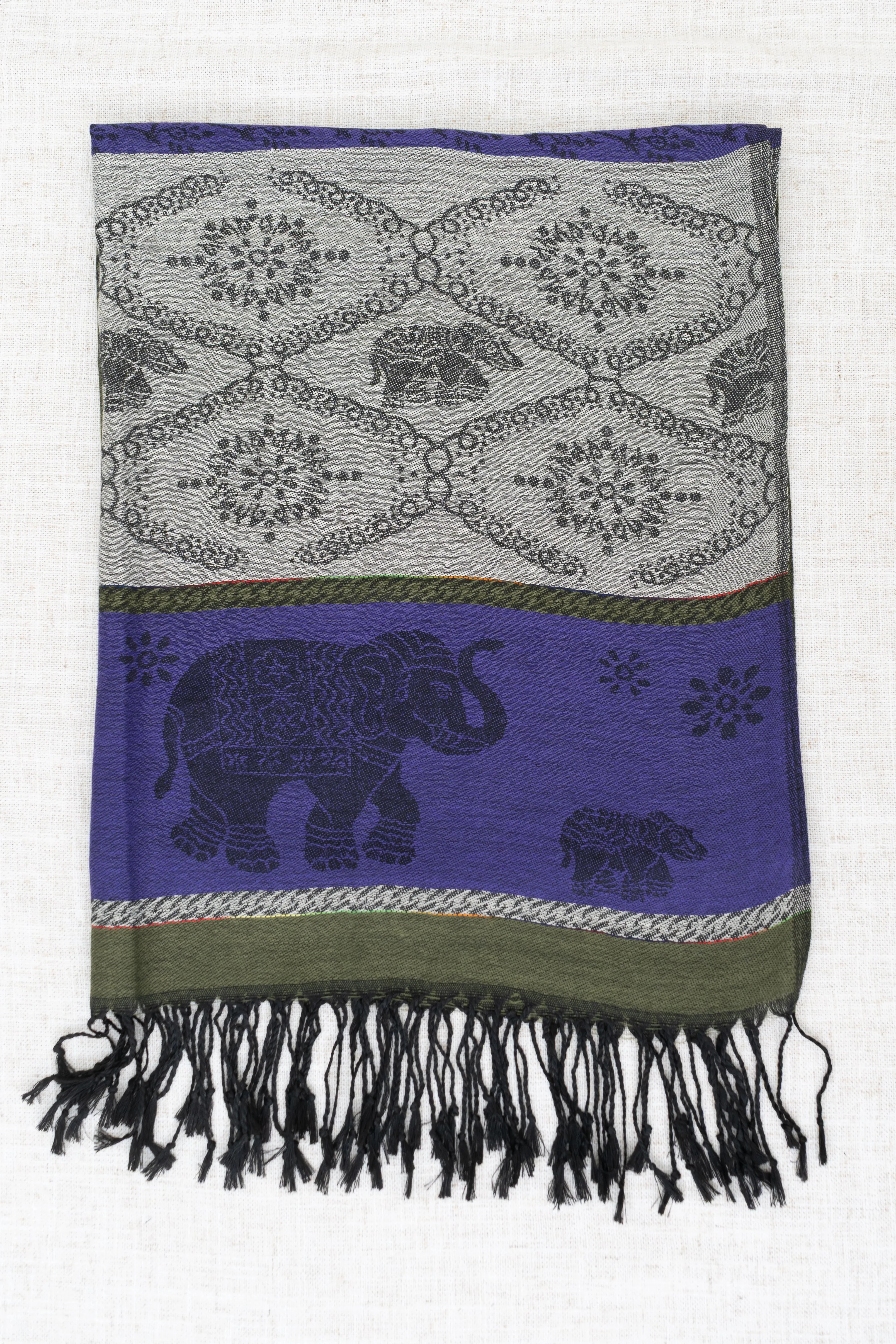 Pashmina Scarf, Elephant, Royale - Green sold by Blue Sky