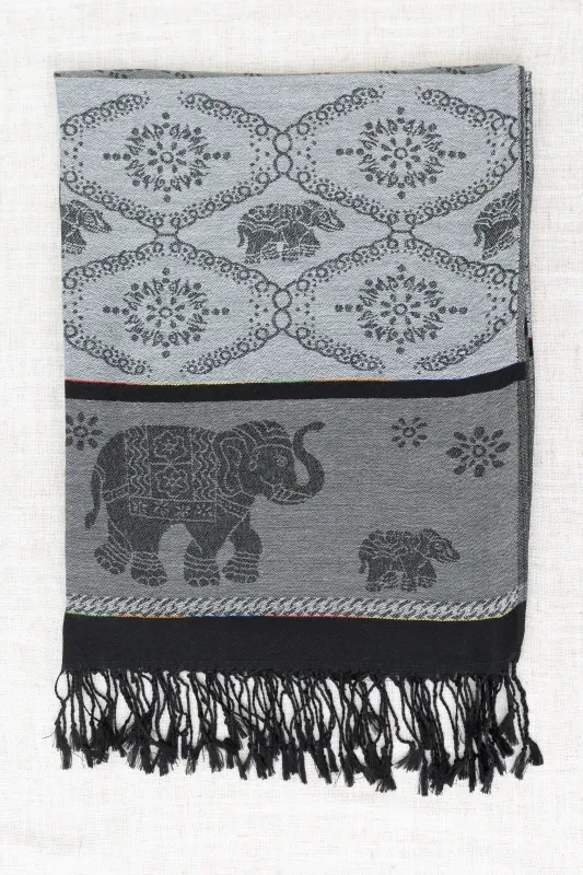 Pashmina Scarf, Elephant, Black sold by Blue Sky