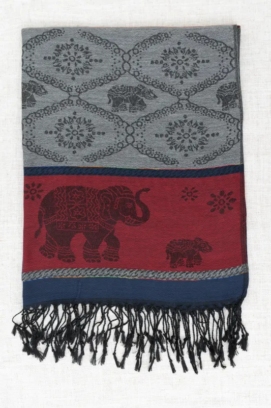 Pashmina Scarf, Elephant, Indigo sold by Blue Sky