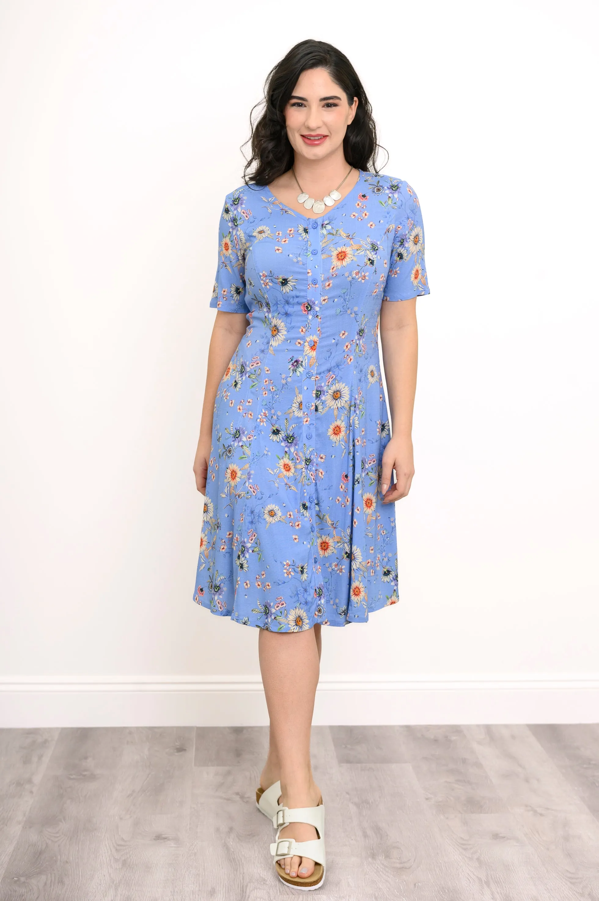 Teresa Dress, Peri Daisy, Linen Bamboo sold by Blue Sky product image thumbnail 3