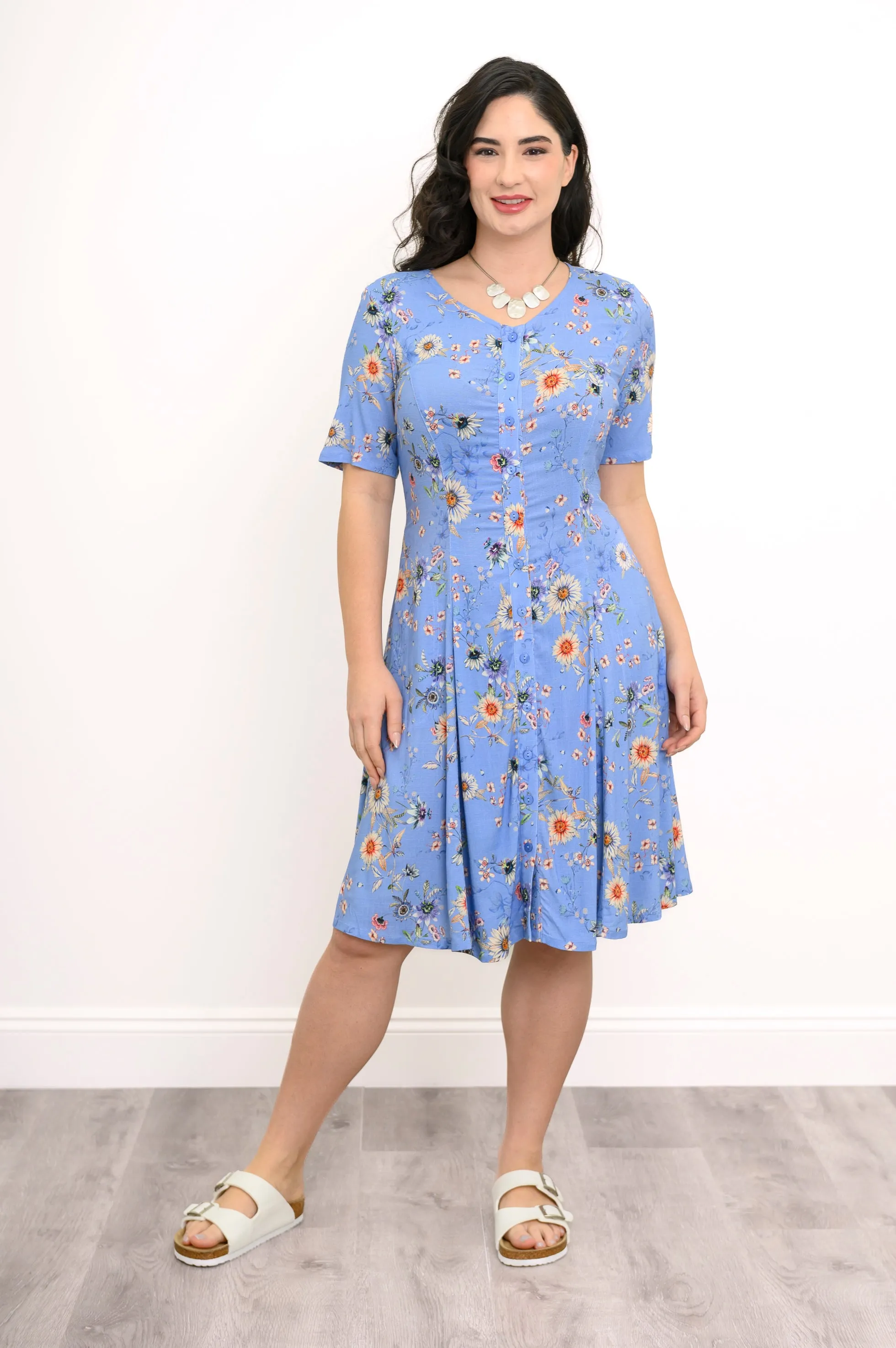 Teresa Dress, Peri Daisy, Linen Bamboo sold by Blue Sky product image thumbnail 2