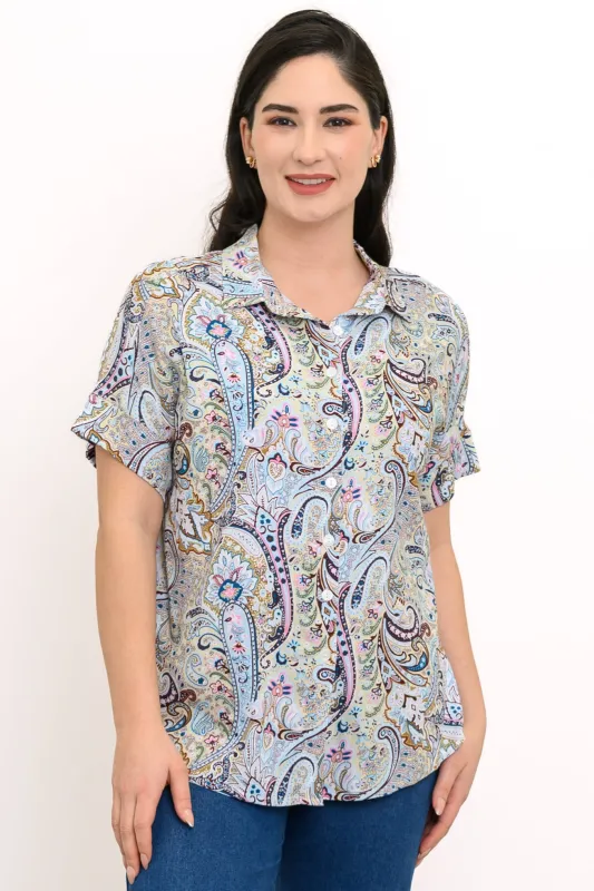 Carolina Blouse, Denim Parade, Linen Bamboo sold by Blue Sky