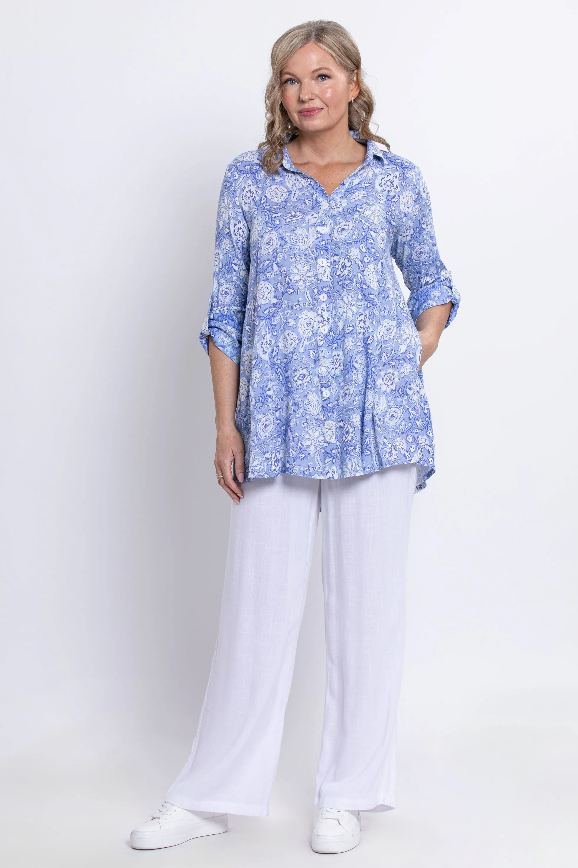 Celine Blouse, Peri Teatime, Linen Bamboo sold by Blue Sky product image thumbnail 2
