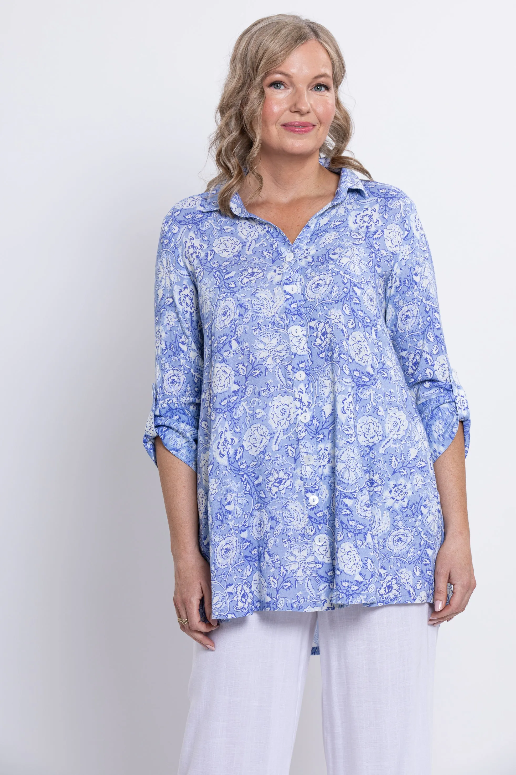Celine Blouse, Peri Teatime, Linen Bamboo sold by Blue Sky product image thumbnail 3