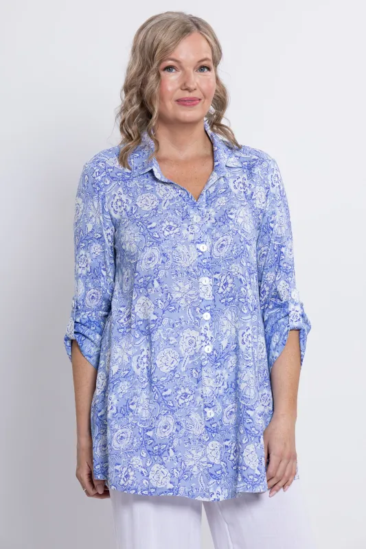 Celine Blouse, Peri Teatime, Linen Bamboo sold by Blue Sky