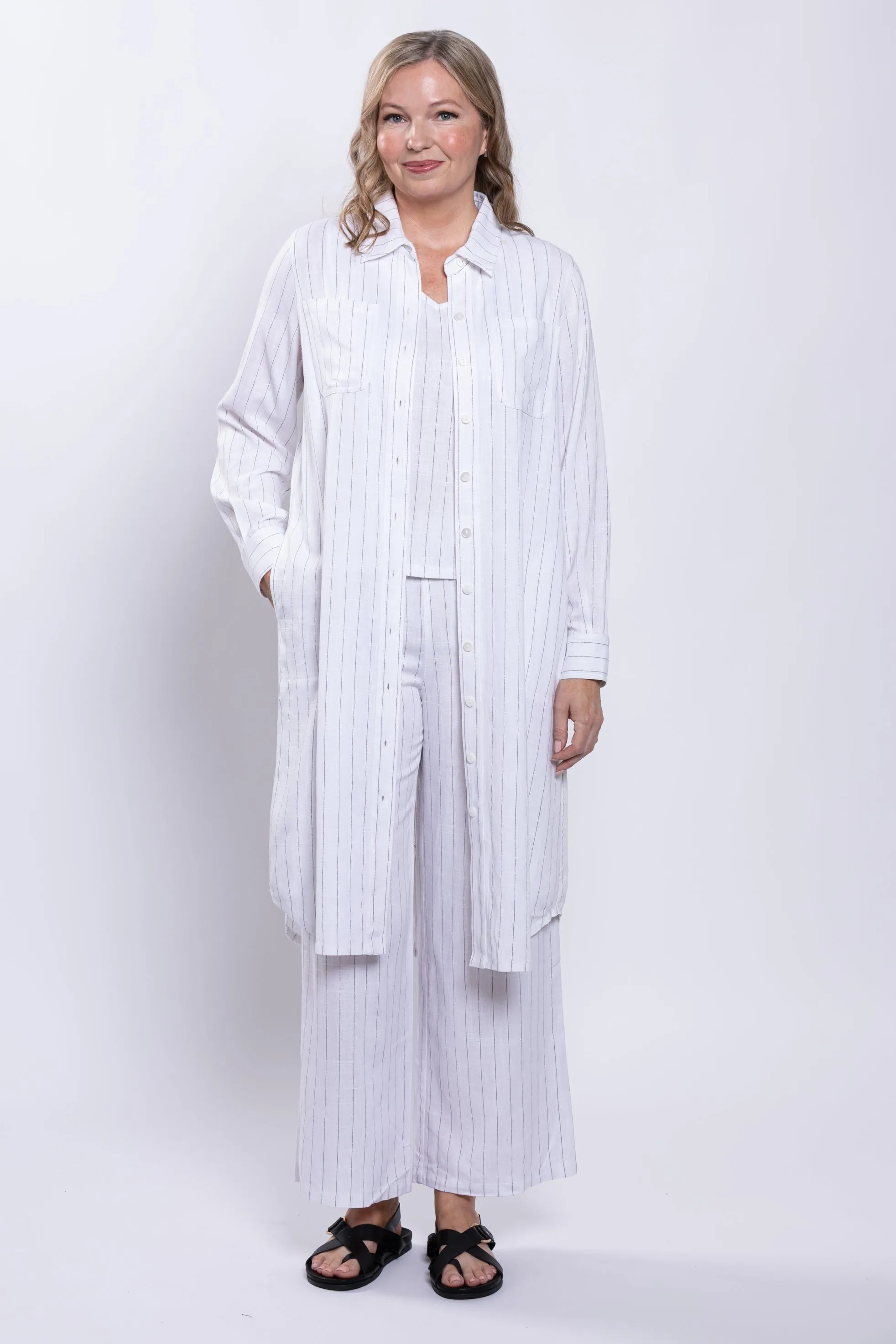 Anka Duster, White Stripe, Linen Bamboo sold by Blue Sky product image thumbnail 3