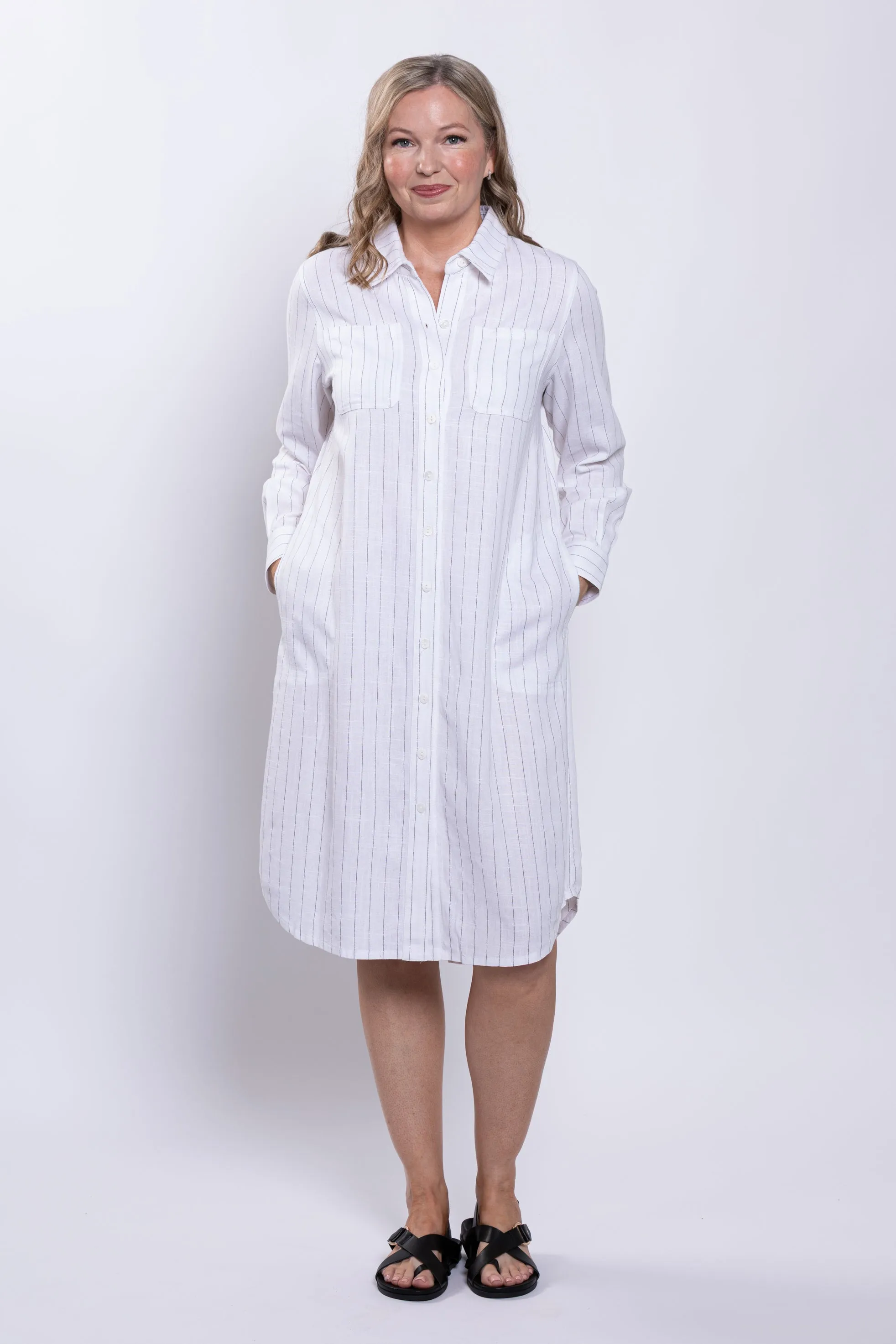 Anka Duster, White Stripe, Linen Bamboo sold by Blue Sky product image thumbnail 2