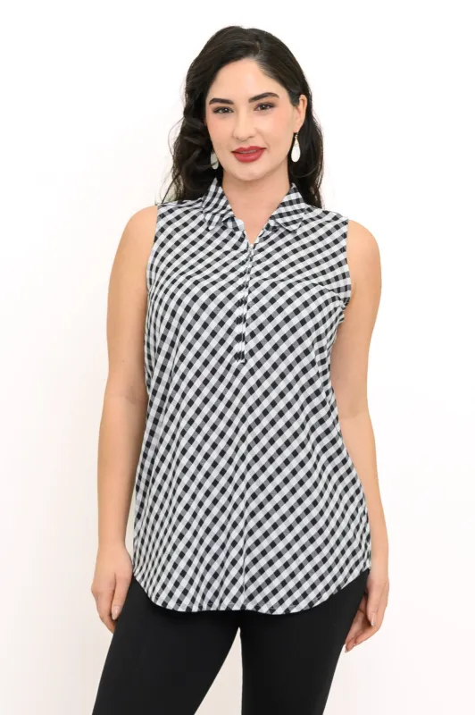 Hula Tank, BW Gingham, Linen Bamboo sold by Blue Sky