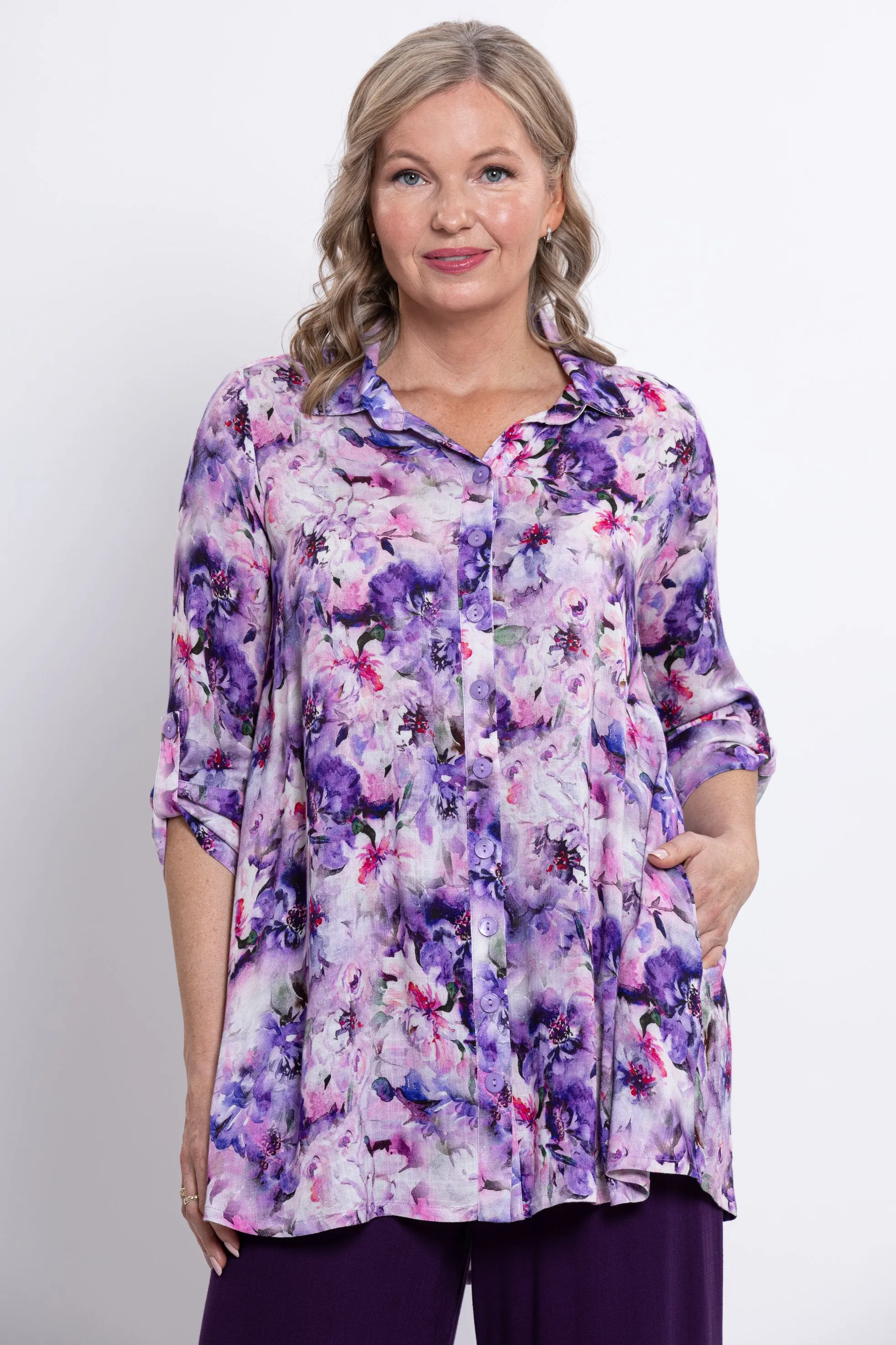 Celine Blouse, Royale Dynasty, Linen Bamboo sold by Blue Sky