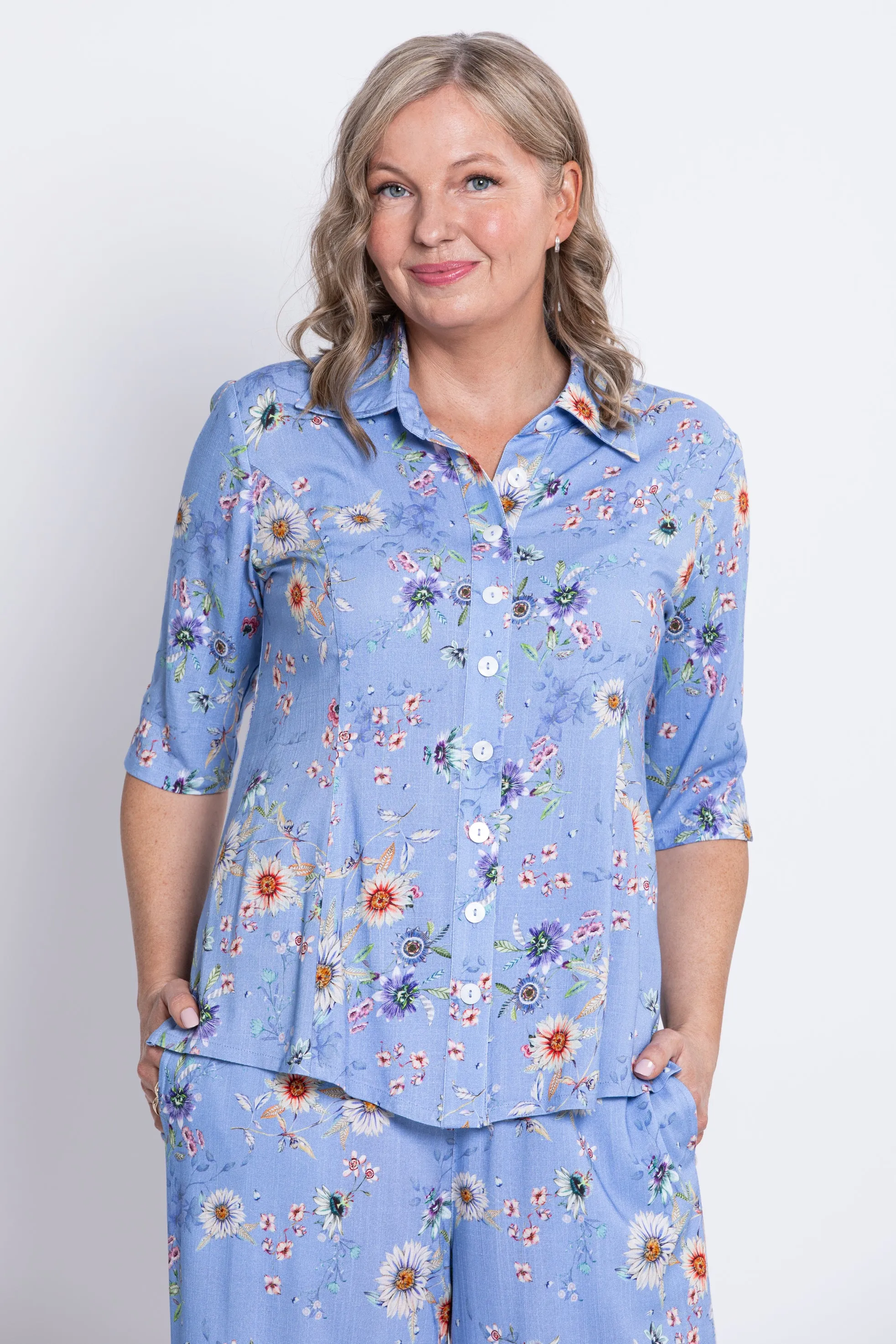 Lorine Blouse, Peri Daisy, Linen Bamboo sold by Blue Sky product image thumbnail 2