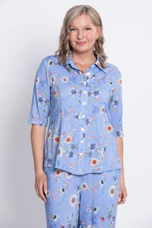 Lorine Blouse, Peri Daisy, Linen Bamboo sold by Blue Sky
