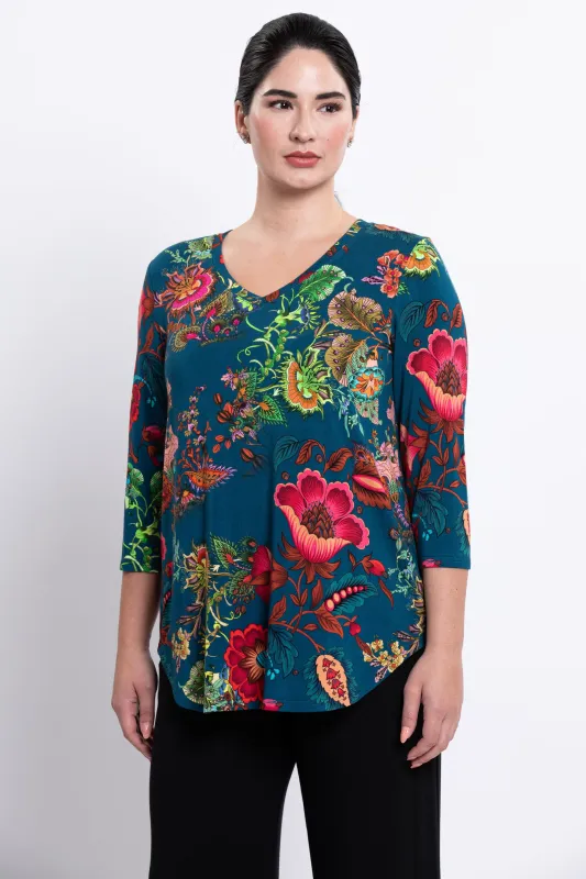 Jackie 3/4 Top, Teal Fantasy, Bamboo sold by Blue Sky