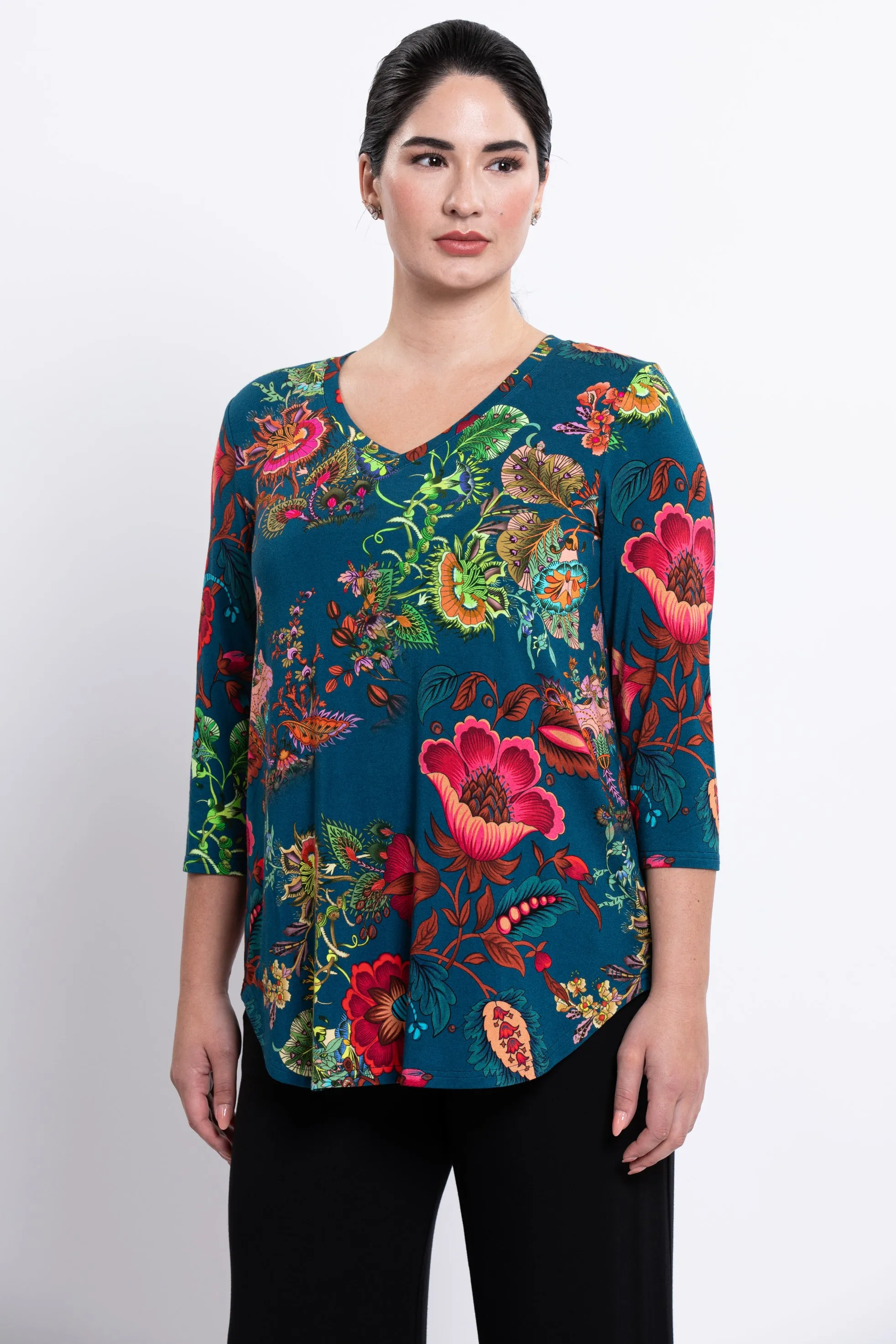 Jackie 3/4 Top, Teal Fantasy, Bamboo sold by Blue Sky