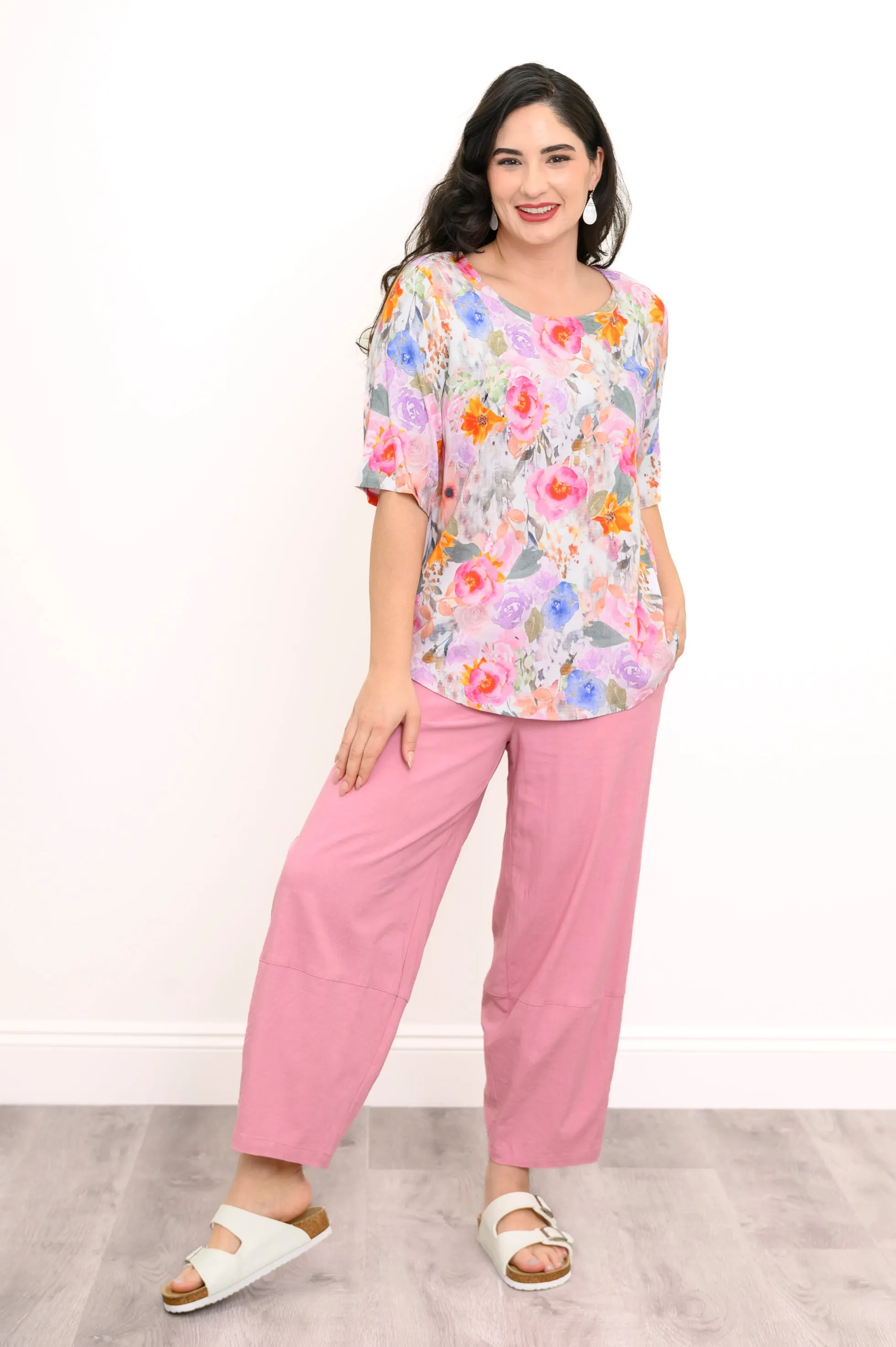 Liza Top, Pink Bouquet, Linen Bamboo sold by Blue Sky product image thumbnail 3
