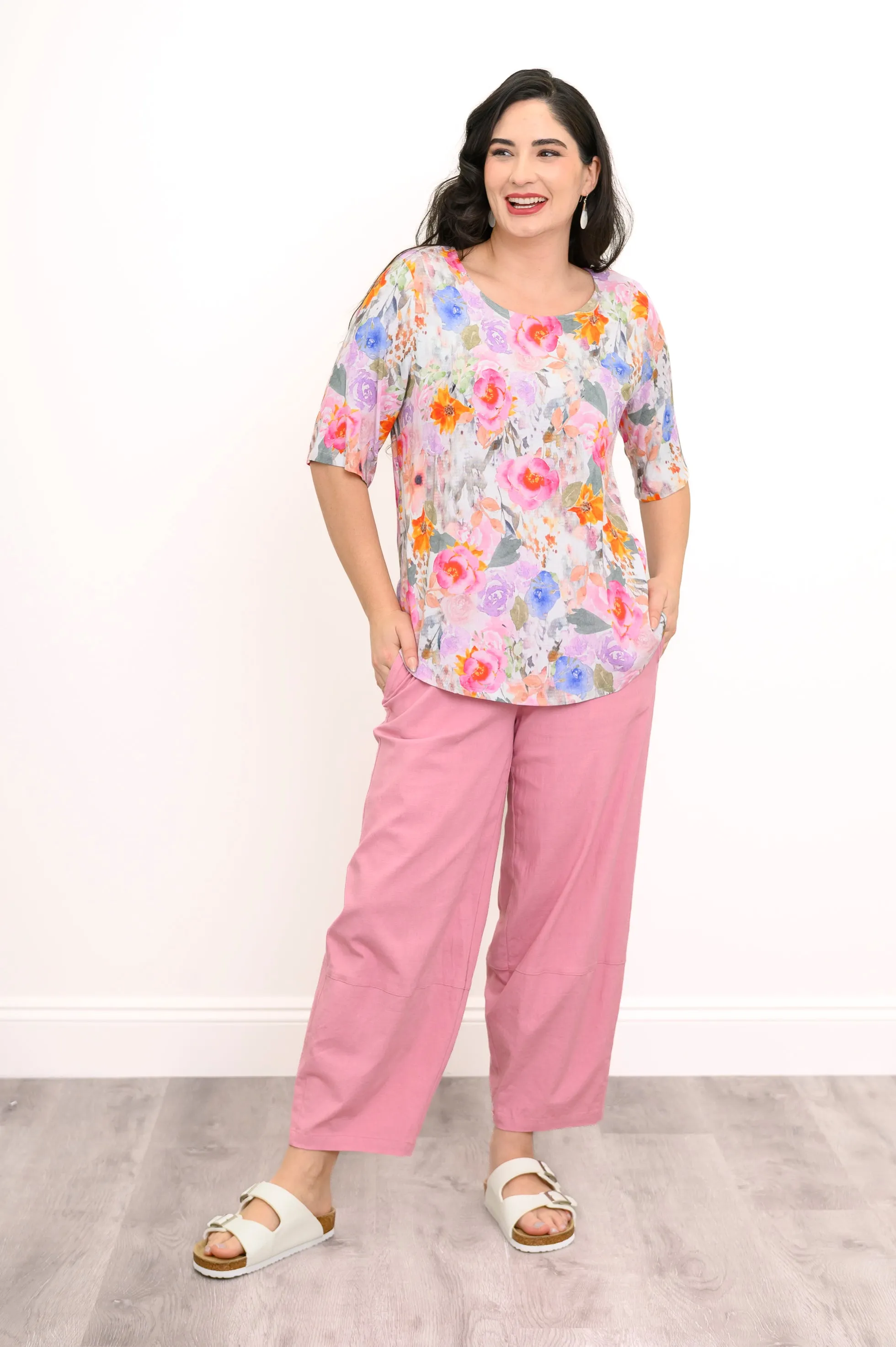Liza Top, Pink Bouquet, Linen Bamboo sold by Blue Sky product image thumbnail 4