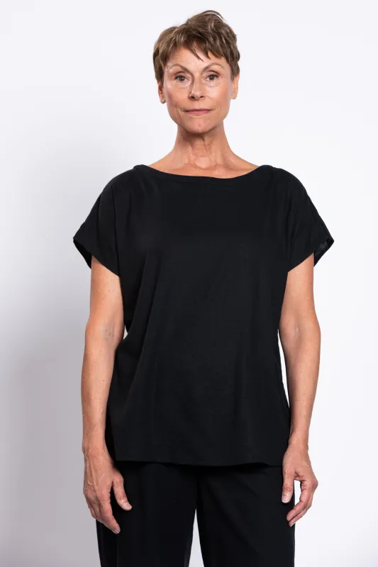 Aria Tee, Black, Linen Viscose sold by Blue Sky