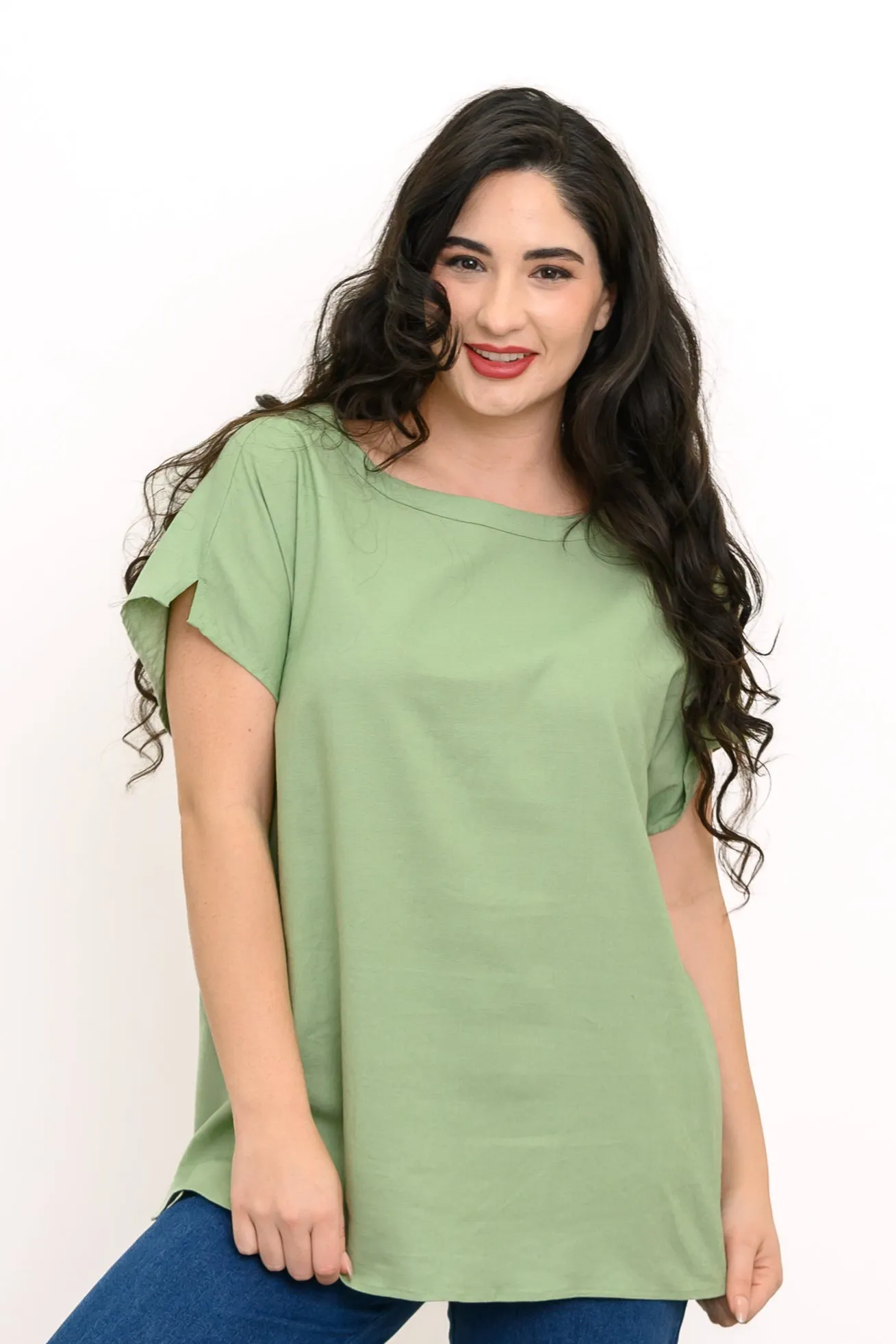 Aria Tee, Sage, Linen Viscose sold by Blue Sky