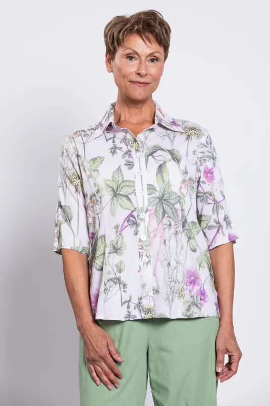 Lorine Blouse, Khaki Clover, Linen Bamboo sold by Blue Sky