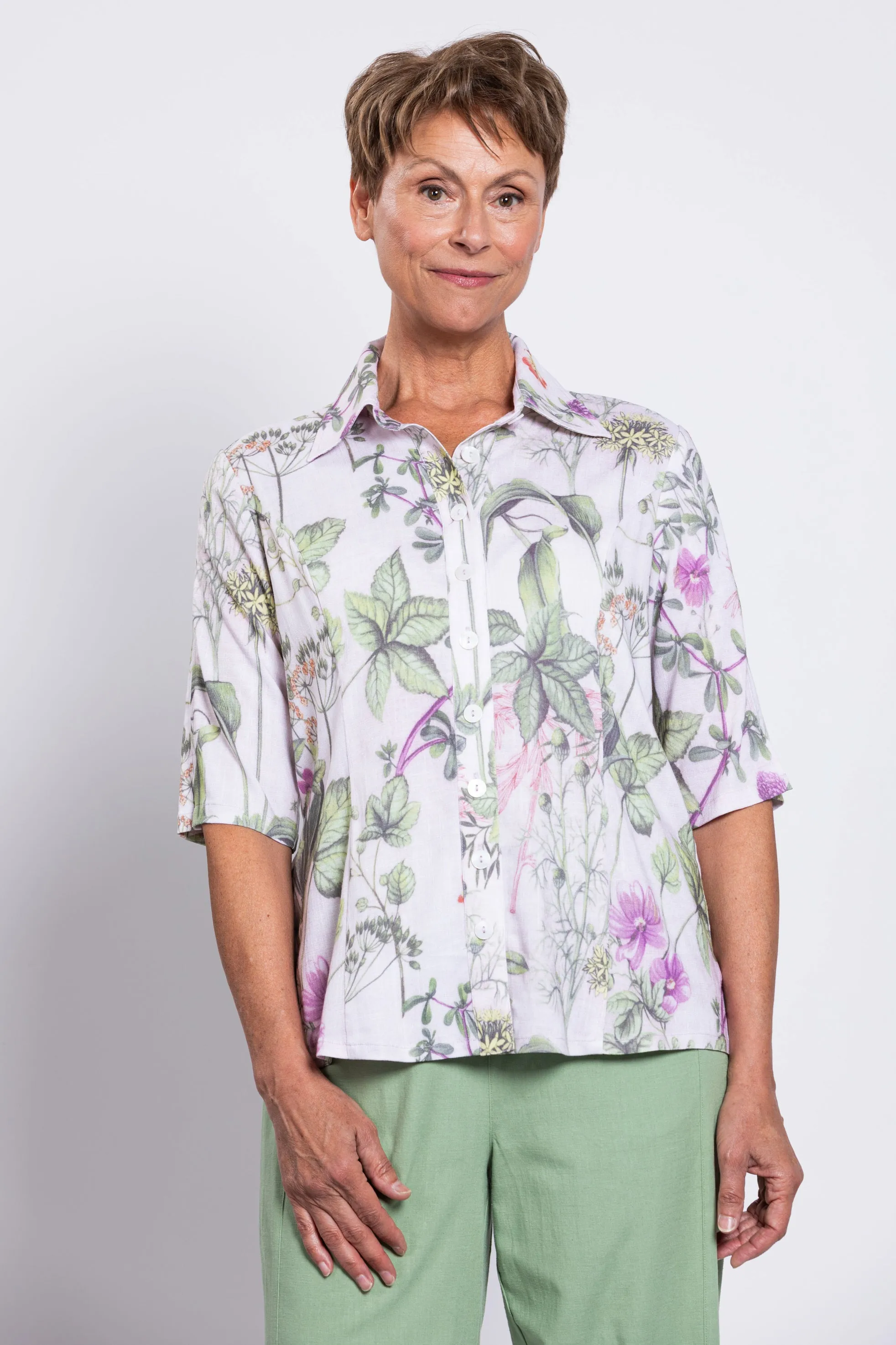 Lorine Blouse, Khaki Clover, Linen Bamboo sold by Blue Sky