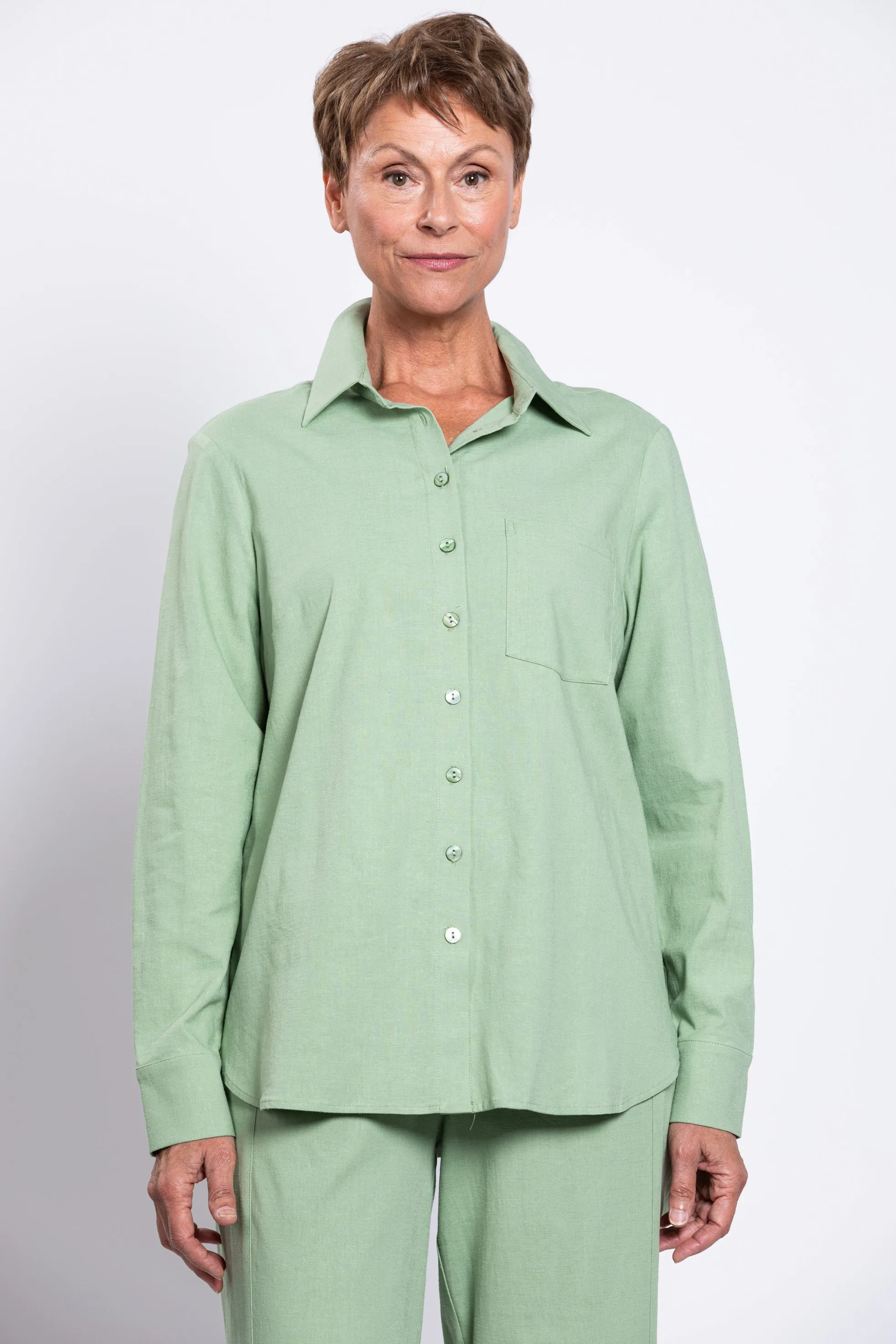 Charlie Blouse, Sage, Linen Viscose sold by Blue Sky