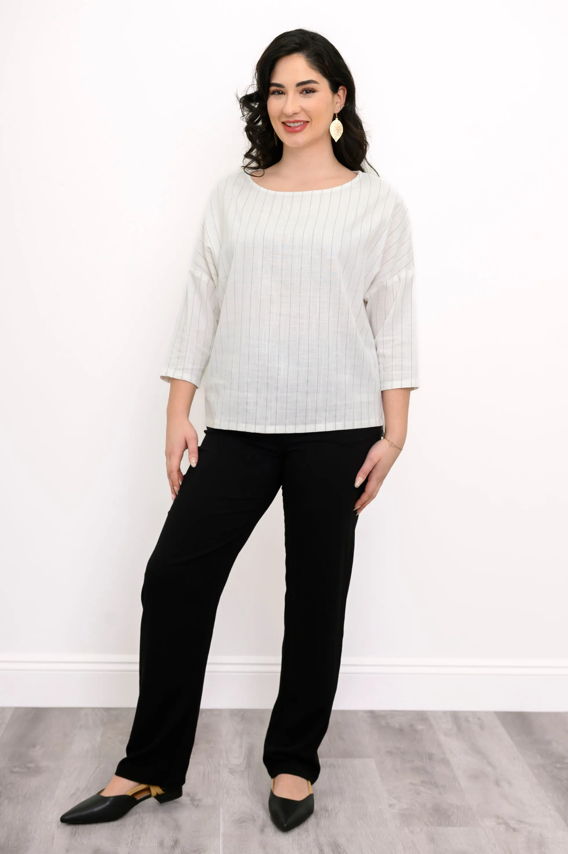 Grace Top, White Stripe, Linen Bamboo sold by Blue Sky product image thumbnail 2