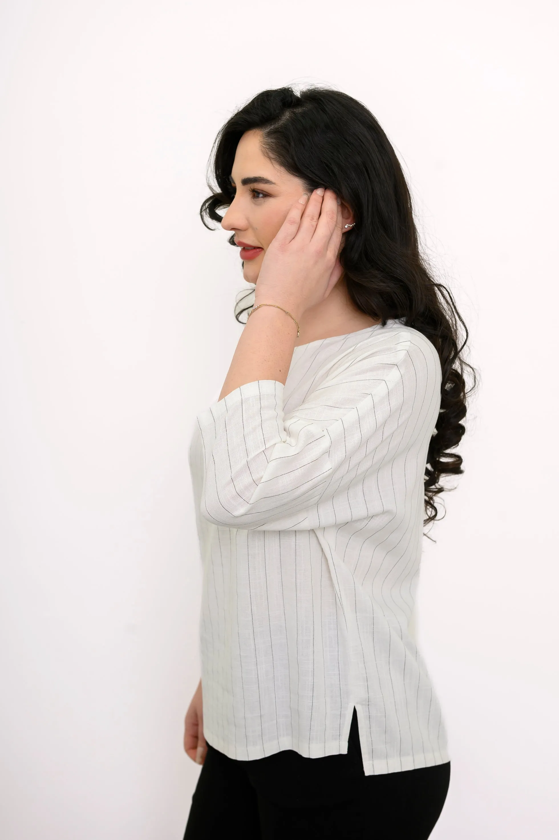Grace Top, White Stripe, Linen Bamboo sold by Blue Sky product image thumbnail 4