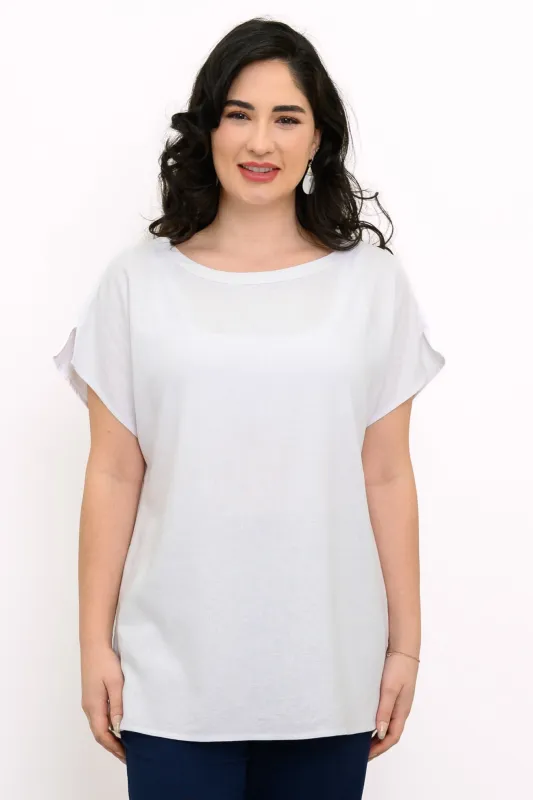 Aria Tee, White, Linen Viscose sold by Blue Sky