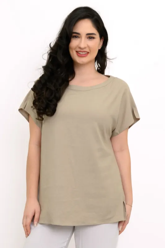 Aria Tee, Sand, Linen Viscose sold by Blue Sky