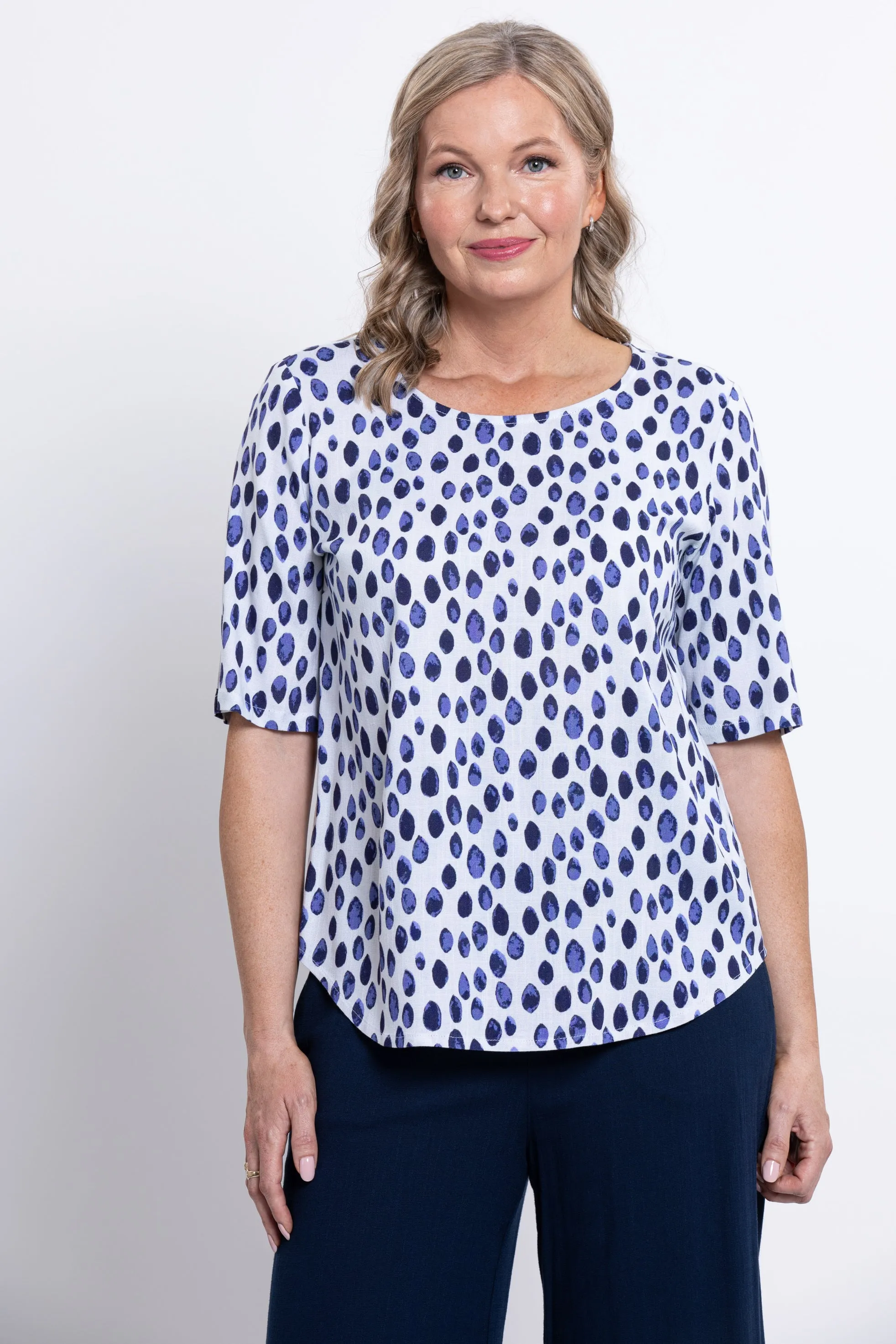 Liza Top, Indigo Rain, Linen Bamboo sold by Blue Sky