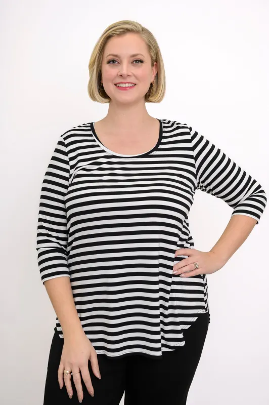 Jazz 3/4 Slv Top, BW Stripe, Bamboo made by Blue Sky
