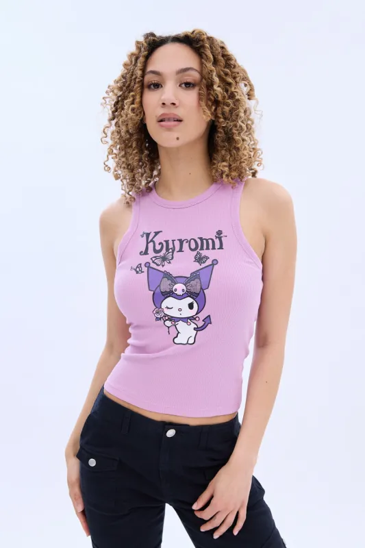 Kuromi Rose Graphic Ribbed Tank Top made by Aeropostale
