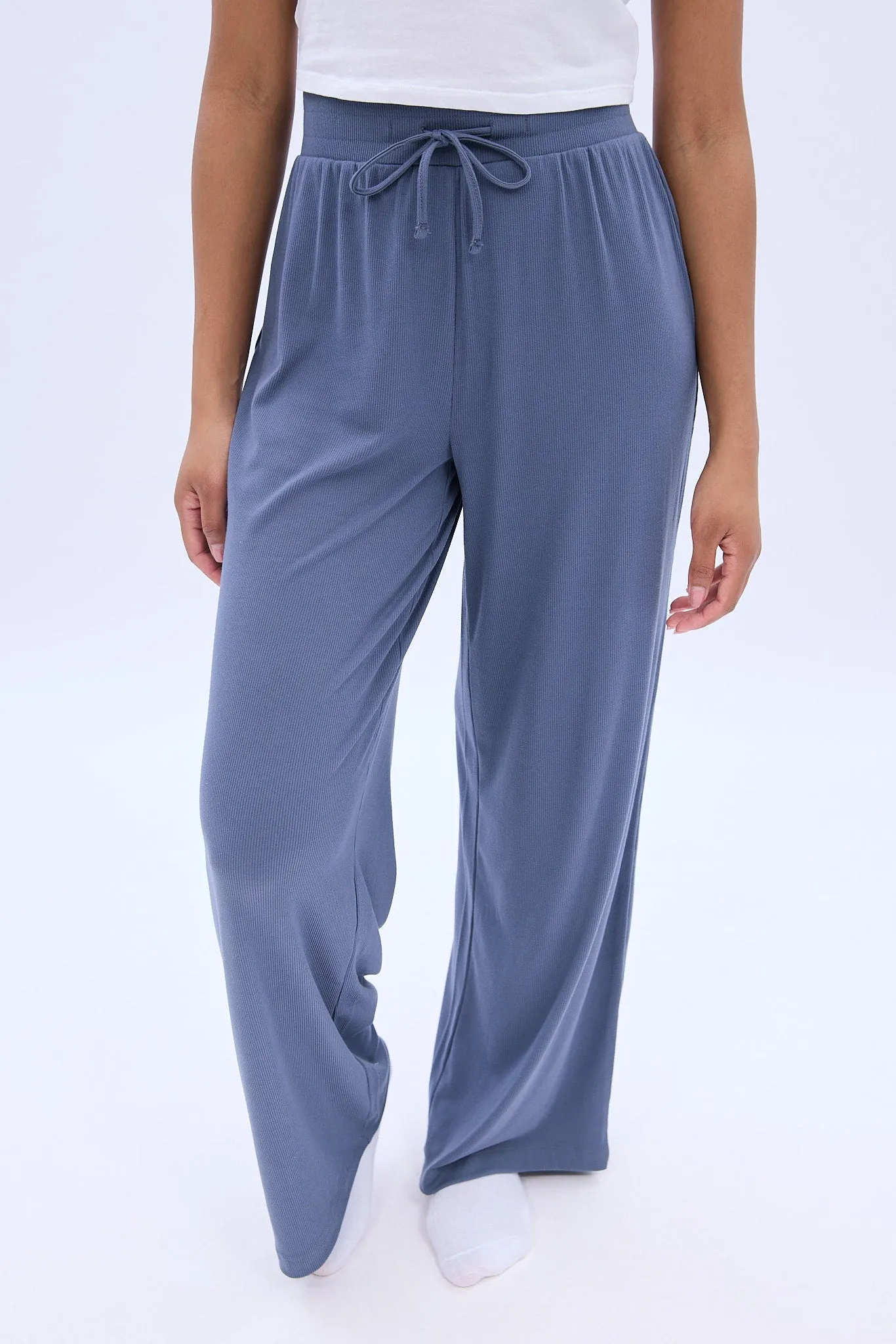 Mid Rise Super Soft Ribbed Wide Leg Pajama Pant sold by Bluenotes