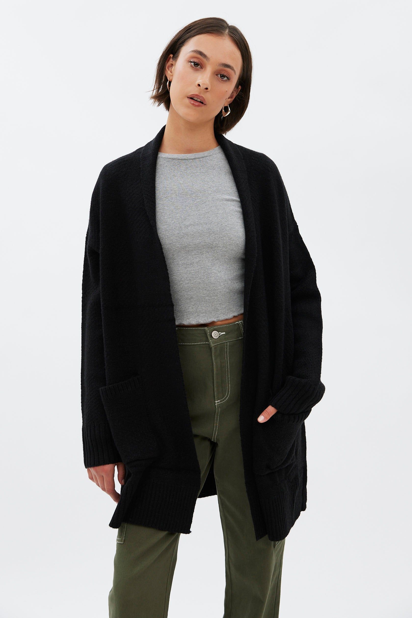 Open Front Midi Shawl Collar Cardigan With Pockets sold by Bluenotes