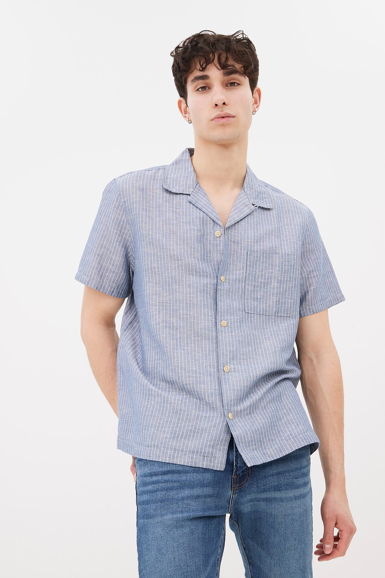Linen Striped Short Sleeve Shirt sold by Bluenotes product image thumbnail 4