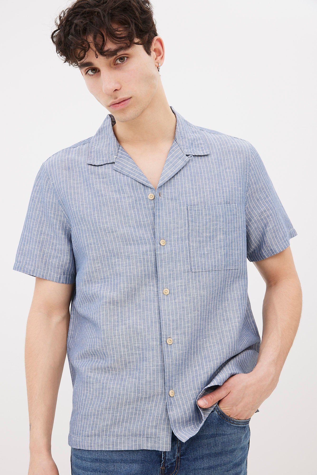 Linen Striped Short Sleeve Shirt sold by Bluenotes