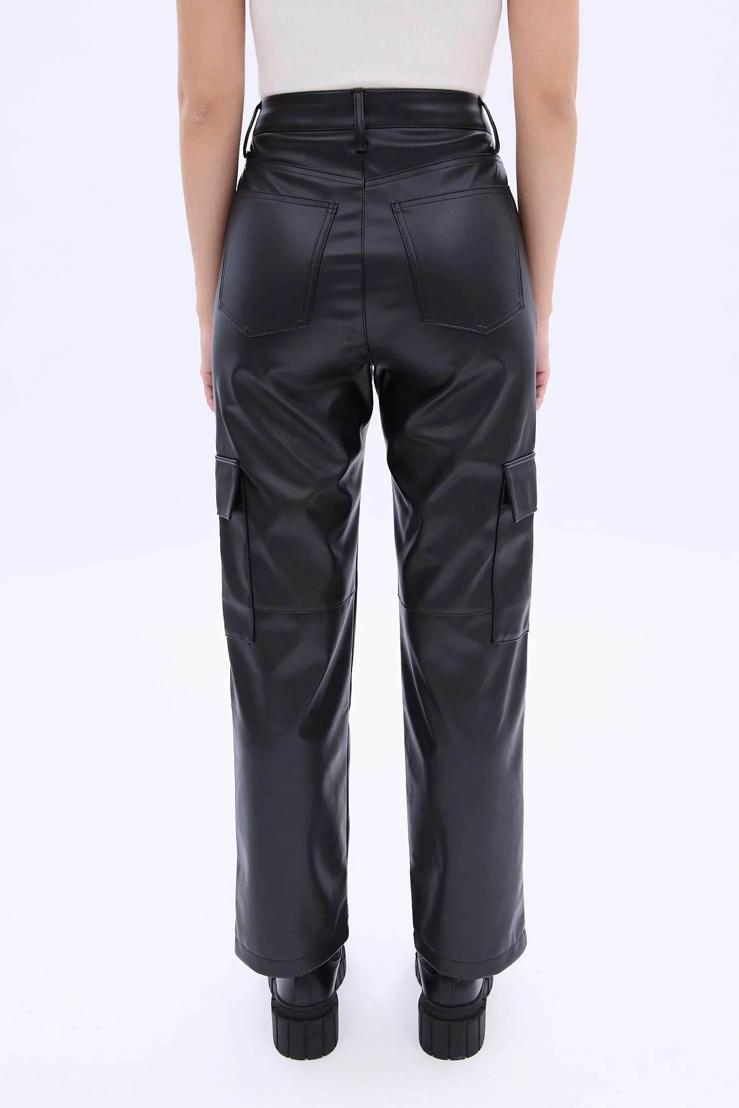 High Rise Faux Leather Cargo Straight Pant sold by Bluenotes product image thumbnail 2