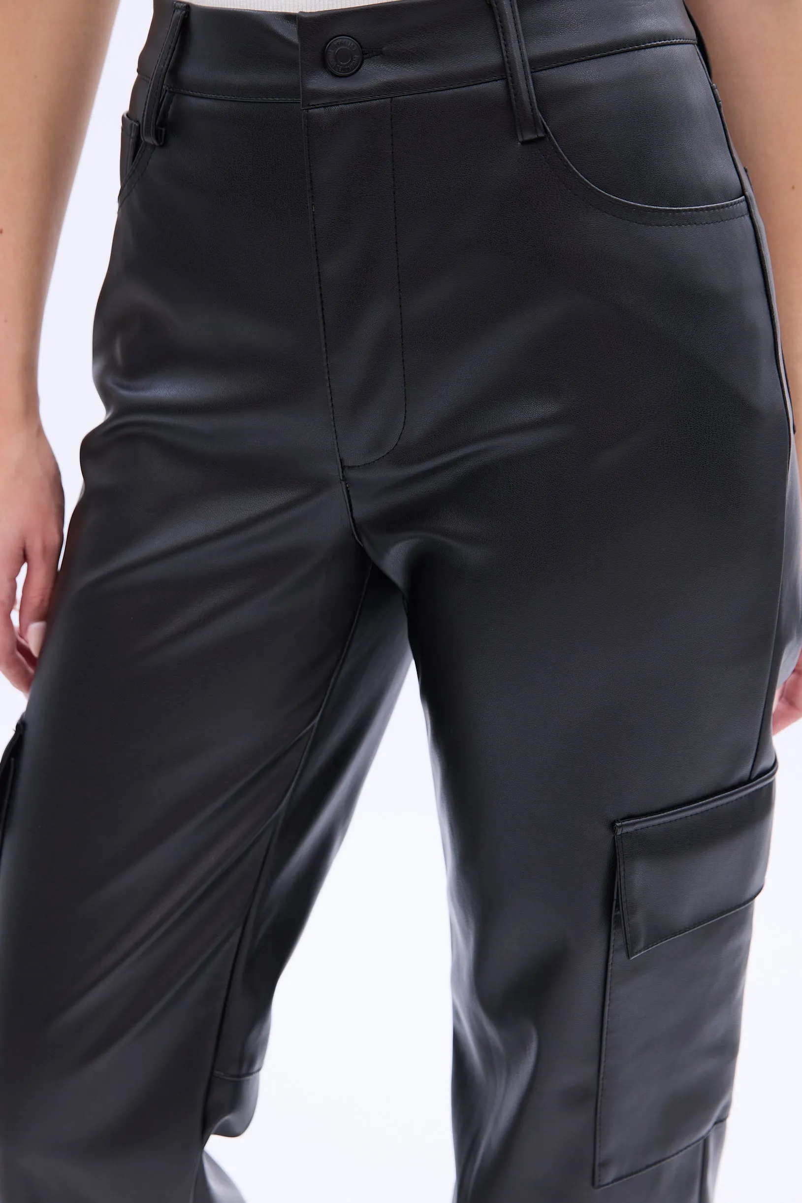 High Rise Faux Leather Cargo Straight Pant sold by Bluenotes product image thumbnail 4