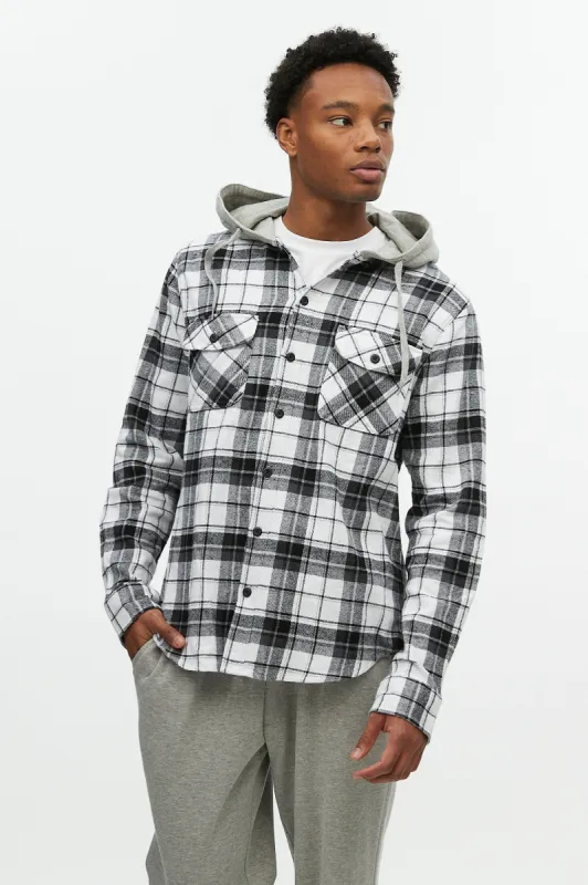 North Western Flannel Plaid Button-Up Hooded Overshirt sold by Bluenotes