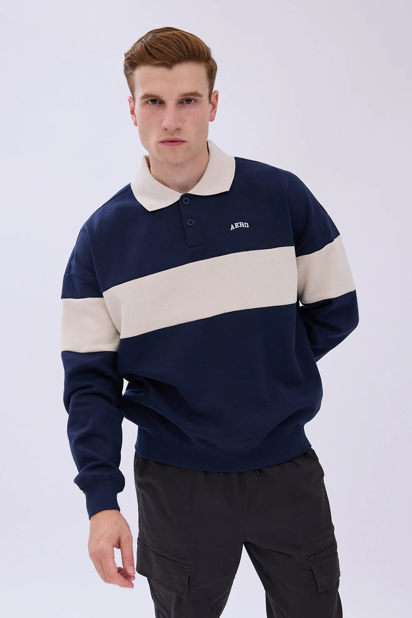 AERO Embroidered Colour Block Long Sleeve Polo sold by Bluenotes product image thumbnail 5