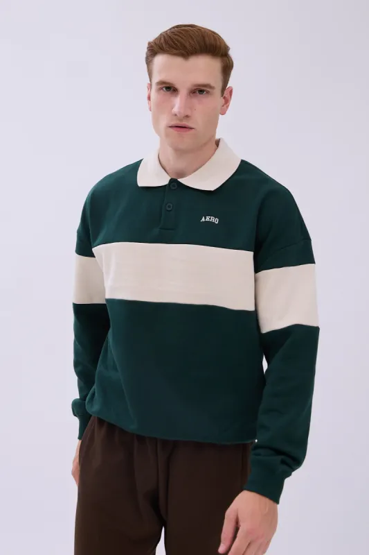 AERO Embroidered Colour Block Long Sleeve Polo sold by Bluenotes