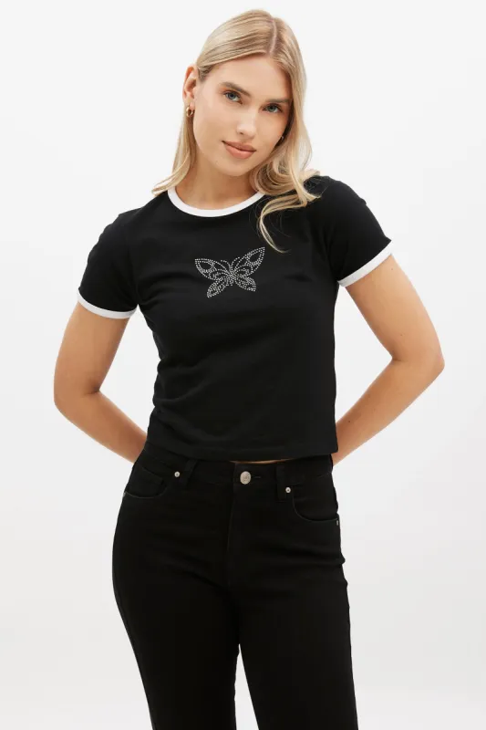 Butterfly Graphic Fitted Ringer Tee sold by Bluenotes