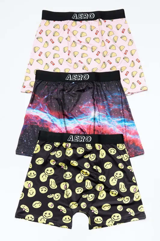 Smiley Face Galaxy And Tacos Printed Boxer Briefs 3-Pack sold by Bluenotes